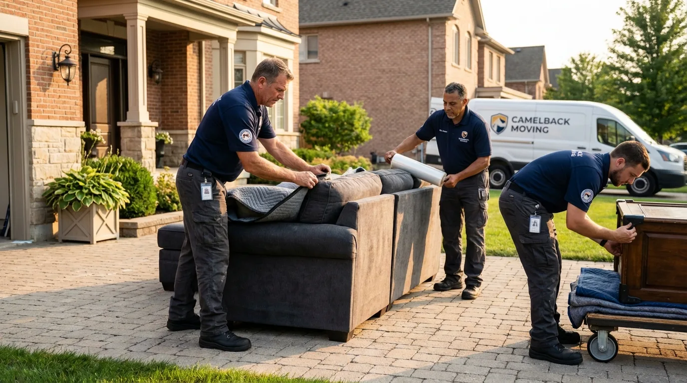 Large estate moving crew wrapping furniture in Brighton, CO