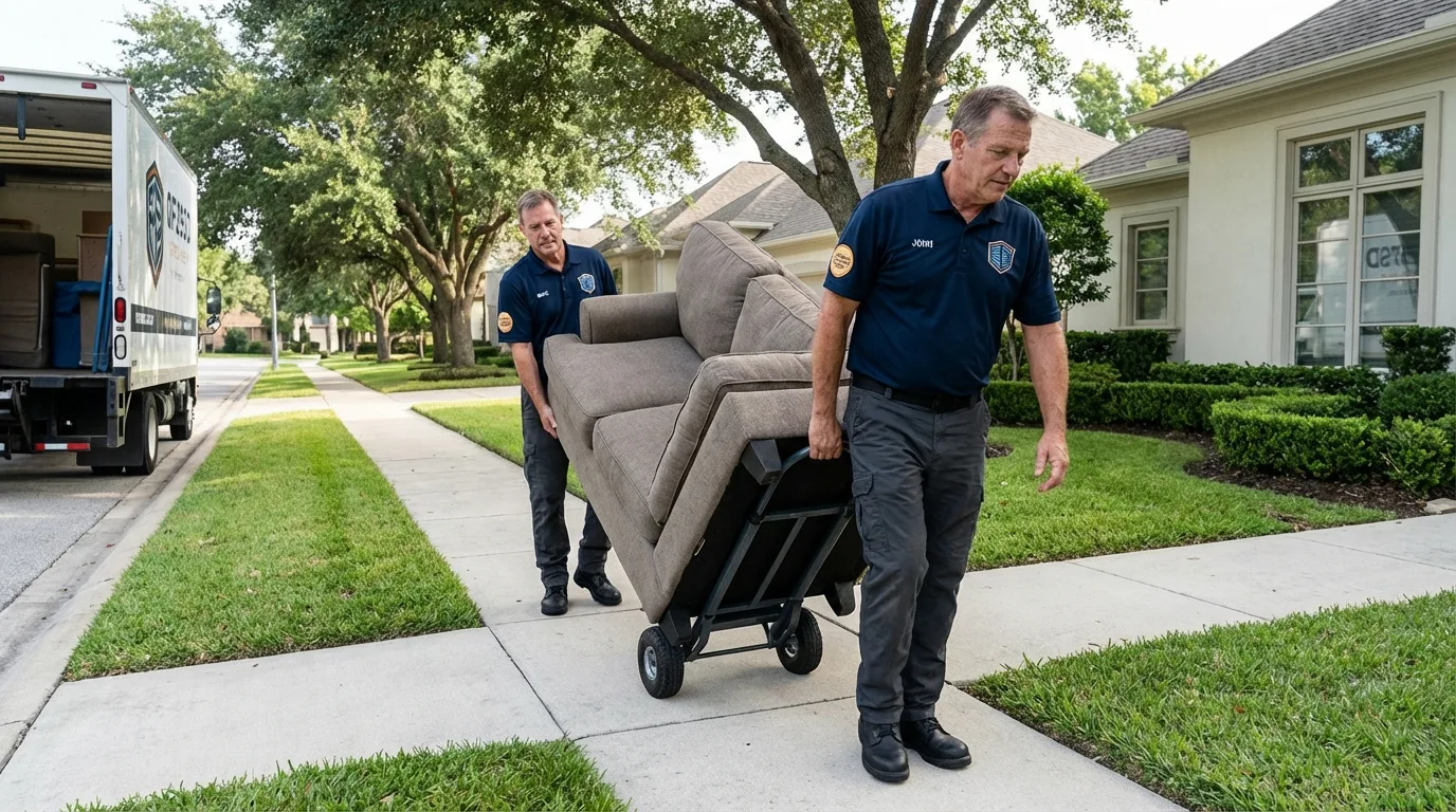 Local residential moving crew loading furniture in Brighton, CO